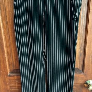 Yogipace Black and White Striped Women's Pants work/yoga pull on straight leg